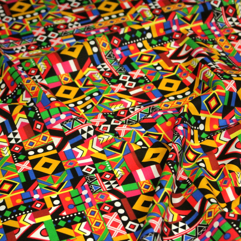 Tissu cotonnade motif WAX géométrique très coloré - OEKO - TEX STANDARD 100 - tissuspipi.com