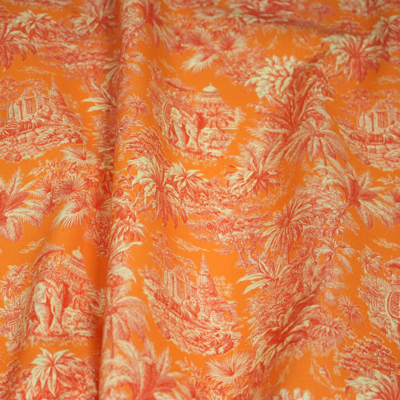 Tissu coton TOILE DE JOUY illustrations indiennes, nombreuses couleurs estivales ! - tissuspipi.com