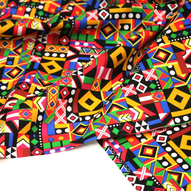 Tissu cotonnade motif WAX géométrique très coloré - OEKO - TEX STANDARD 100 - tissuspipi.com