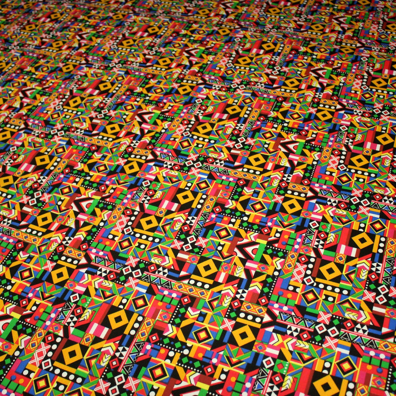 Tissu cotonnade motif WAX géométrique très coloré - OEKO - TEX STANDARD 100 - tissuspipi.com