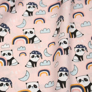 Tissu popeline coton ENFANT rose aux pandas endormis, arcs en ciel et nuages - tissuspipi.com