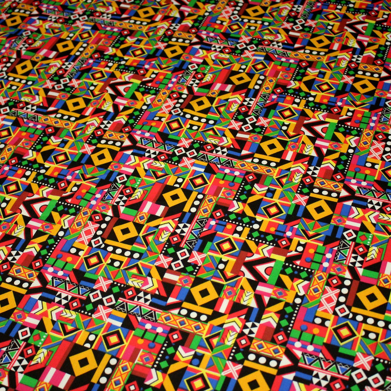 Tissu cotonnade motif WAX géométrique très coloré - OEKO - TEX STANDARD 100 - tissuspipi.com