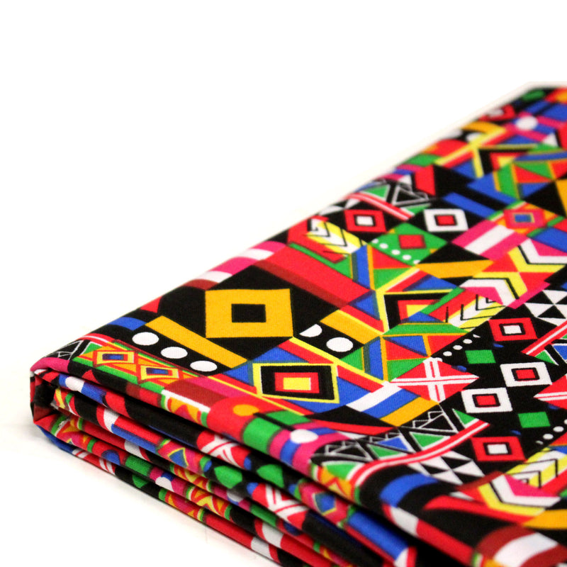 Tissu cotonnade motif WAX géométrique très coloré - OEKO - TEX STANDARD 100 - tissuspipi.com