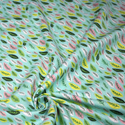 Tissu popeline coton vert aux feuilles vertes, jaunes, roses - tissuspipi.com