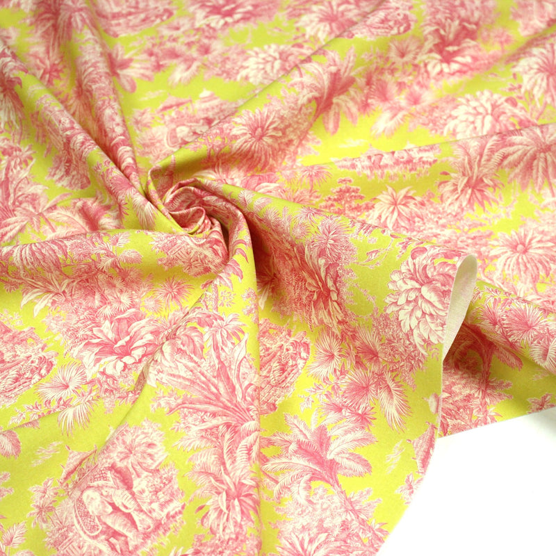Tissu coton TOILE DE JOUY illustrations indiennes, nombreuses couleurs estivales ! - tissuspipi.com