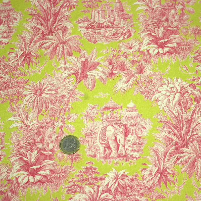 Tissu coton TOILE DE JOUY illustrations indiennes, nombreuses couleurs estivales ! - tissuspipi.com