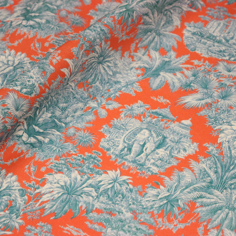 Tissu coton TOILE DE JOUY illustrations indiennes, nombreuses couleurs estivales ! - tissuspipi.com