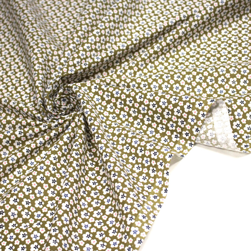 Tissu cotonnade fleurs japonaises géométriques : bleu, jaune, vert, rouge - OEKO - TEX - tissuspipi.com