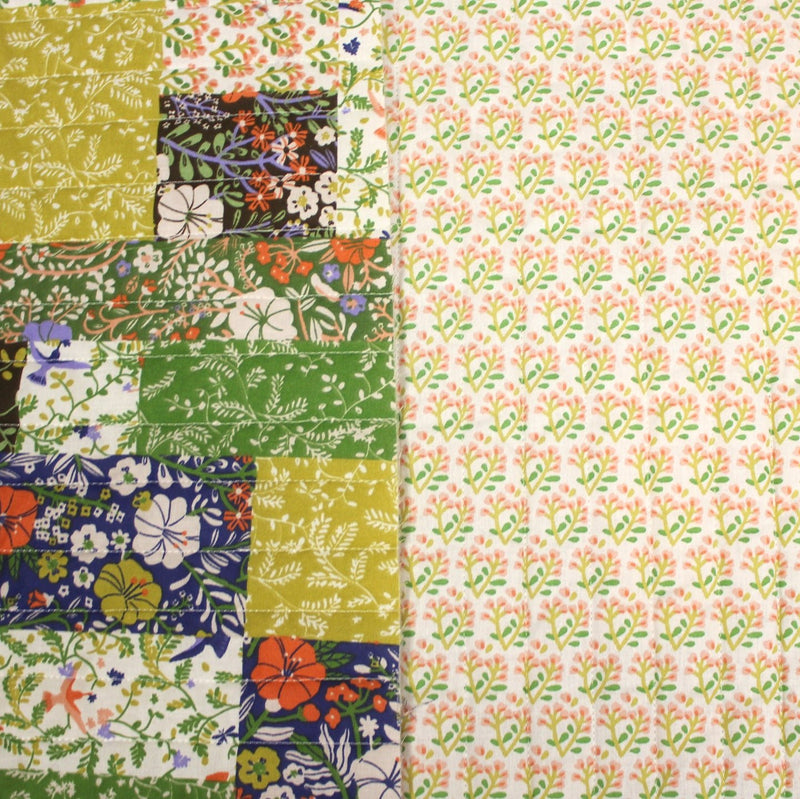 Tissu Matelassé coton au patchwork de motifs fleuris et verso fleuri écru - OEKO - TEX - tissuspipi.com
