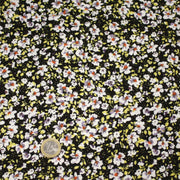 Tissu Viscose crêpe noir fleuri jaune blanc violet orange - tissuspipi.com