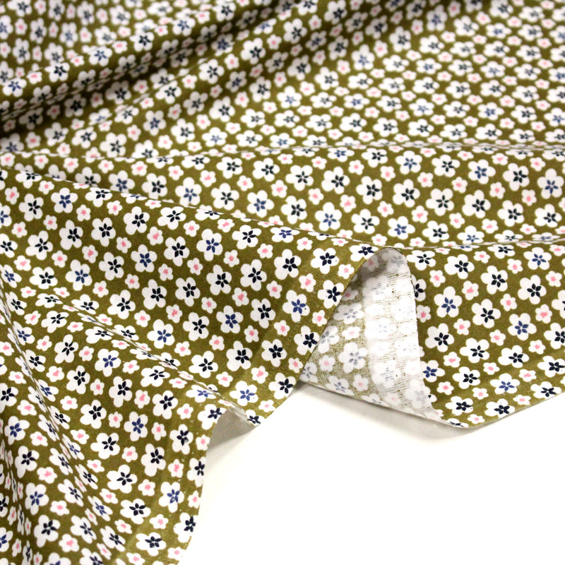 Tissu cotonnade fleurs japonaises géométriques : bleu, jaune, vert, rouge - OEKO - TEX - tissuspipi.com