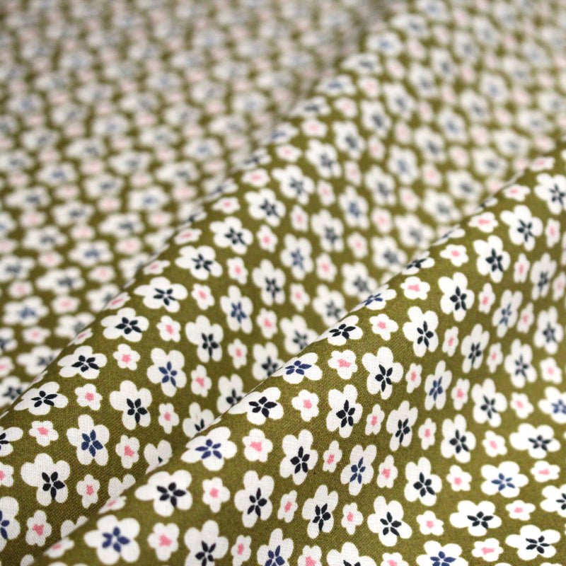 Tissu cotonnade fleurs japonaises géométriques : bleu, jaune, vert, rouge - OEKO - TEX - tissuspipi.com