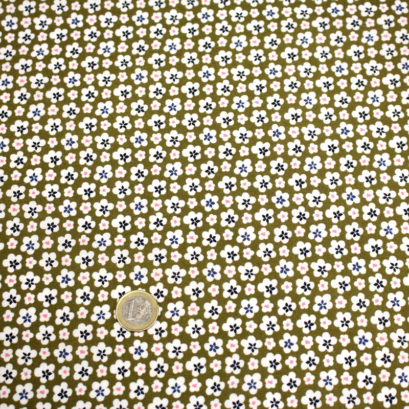 Tissu cotonnade fleurs japonaises géométriques : bleu, jaune, vert, rouge - OEKO - TEX - tissuspipi.com
