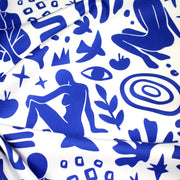Tissu gabardine imprimée SILHOUETTE : trois motifs bleus et blancs - OEKO - TEX STANDARD 100 - tissuspipi.com