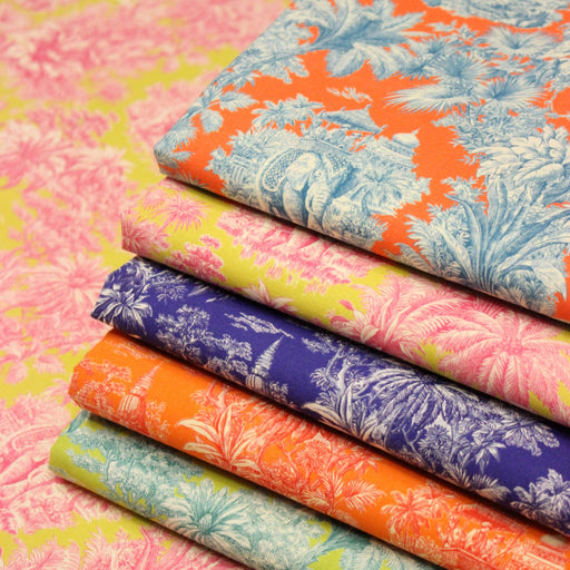 Tissu coton TOILE DE JOUY illustrations indiennes, nombreuses couleurs estivales ! - tissuspipi.com