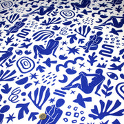 Tissu gabardine imprimée SILHOUETTE : trois motifs bleus et blancs - OEKO - TEX STANDARD 100 - tissuspipi.com