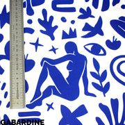 Tissu gabardine imprimée SILHOUETTE : trois motifs bleus et blancs - OEKO - TEX STANDARD 100 - tissuspipi.com
