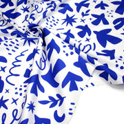 Tissu gabardine imprimée SILHOUETTE : trois motifs bleus et blancs - OEKO - TEX STANDARD 100 - tissuspipi.com