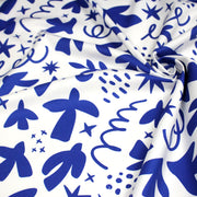 Tissu gabardine imprimée SILHOUETTE : trois motifs bleus et blancs - OEKO - TEX STANDARD 100 - tissuspipi.com