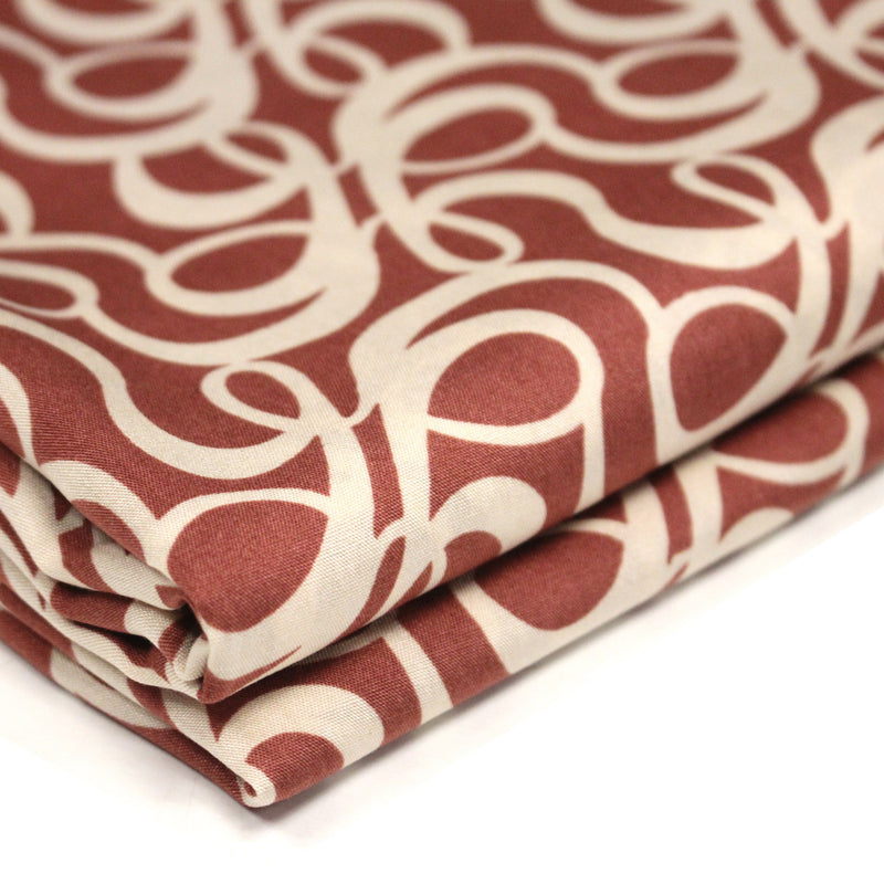 Tissu viscose fluide, motifs et cercles géométriques écrus, fond terre de sienne - tissuspipi.com