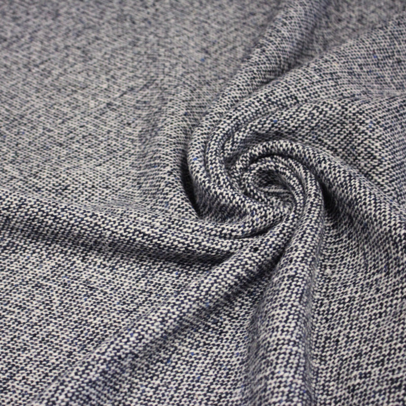 Tissu Tweed de laine faux - uni blanc cassé et bleu marine - Fabrication italienne - tissuspipi.com