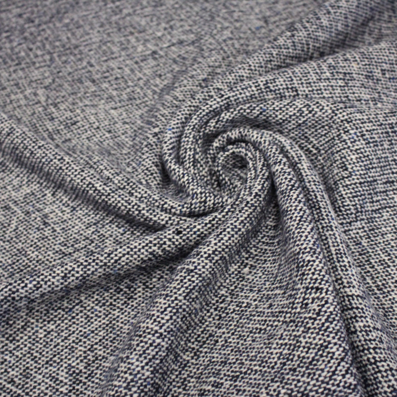 Tissu Tweed de laine faux - uni blanc cassé et bleu marine - Fabrication italienne - tissuspipi.com
