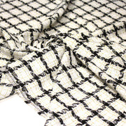 Tissu Tweed blanc cassé, liserés carreaux noirs et dorés lurex - tissuspipi.com