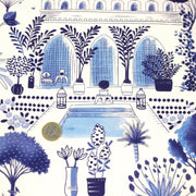 Tissu coton demi - natté TOILE DE JOUY MODERNE JARDIN MAJORELLE, tons blancs et bleus - tissuspipi.com