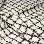 Tissu Tweed blanc cassé, liserés carreaux noirs et dorés lurex - tissuspipi.com