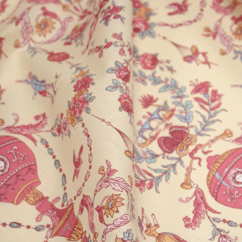 Tissu coton grande largeur 280cm TOILE DE JOUY MONTGOLFIERES jaune & rose - tissuspipi.com