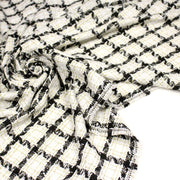 Tissu Tweed blanc cassé, liserés carreaux noirs et dorés lurex - tissuspipi.com