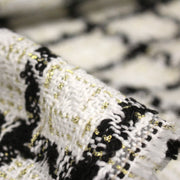 Tissu Tweed blanc cassé, liserés carreaux noirs et dorés lurex - tissuspipi.com