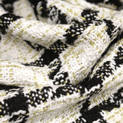 Tissu Tweed blanc cassé, liserés carreaux noirs et dorés lurex - tissuspipi.com