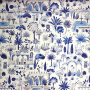 Tissu coton demi - natté TOILE DE JOUY MODERNE JARDIN MAJORELLE, tons blancs et bleus - tissuspipi.com