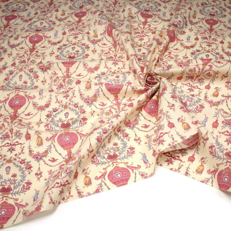 Tissu coton grande largeur 280cm TOILE DE JOUY MONTGOLFIERES jaune & rose - tissuspipi.com