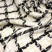 Tissu Tweed blanc cassé, liserés carreaux noirs et dorés lurex - tissuspipi.com