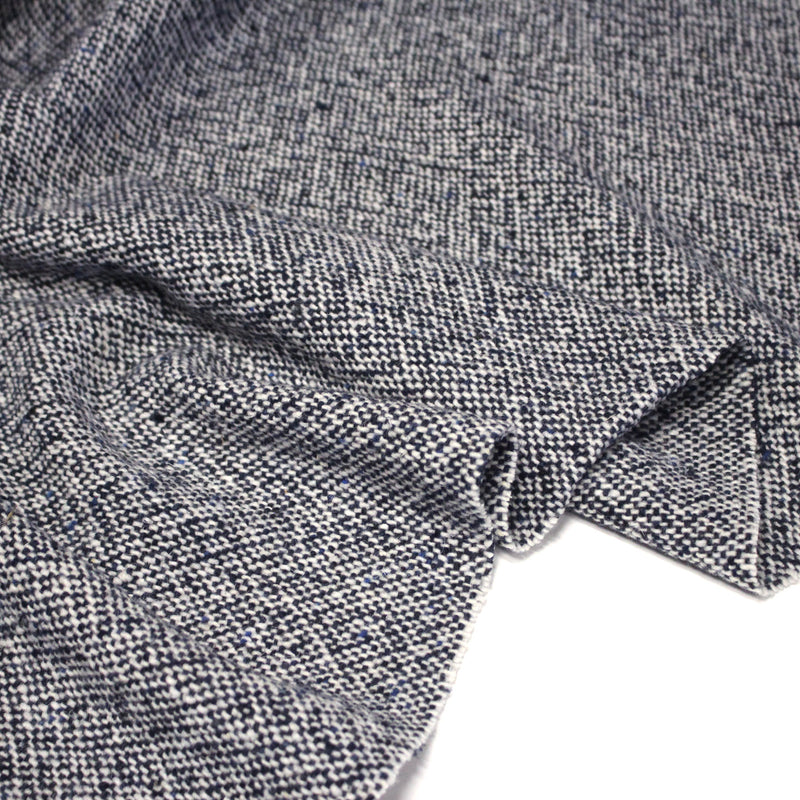 Tissu Tweed de laine faux - uni blanc cassé et bleu marine - Fabrication italienne - tissuspipi.com