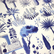 Tissu coton demi - natté TOILE DE JOUY MODERNE JARDIN MAJORELLE, tons blancs et bleus - tissuspipi.com