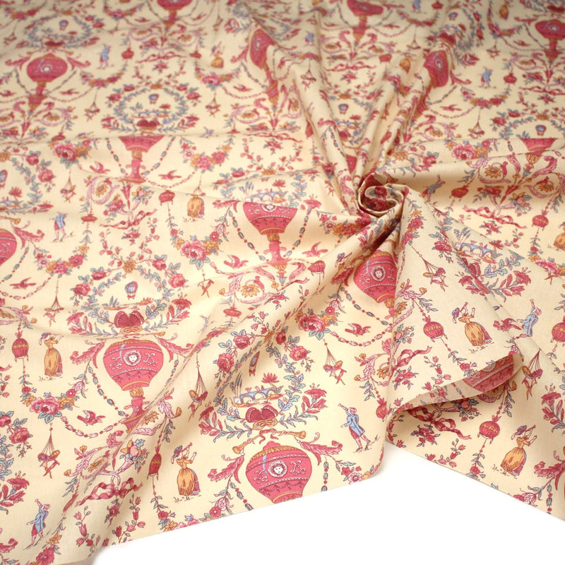 Tissu coton grande largeur 280cm TOILE DE JOUY MONTGOLFIERES jaune & rose - tissuspipi.com