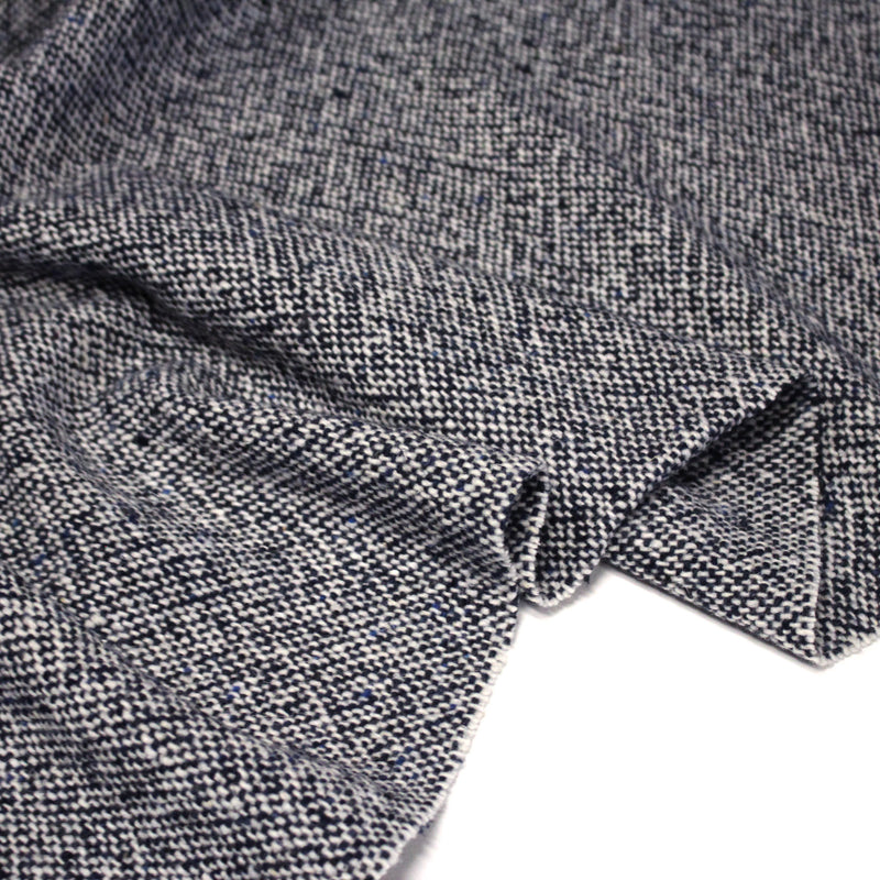 Tissu Tweed de laine faux - uni blanc cassé et bleu marine - Fabrication italienne - tissuspipi.com