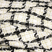 Tissu Tweed blanc cassé, liserés carreaux noirs et dorés lurex - tissuspipi.com