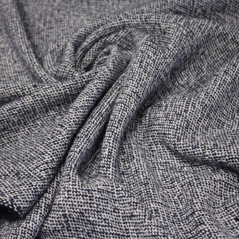 Tissu Tweed de laine faux - uni blanc cassé et bleu marine - Fabrication italienne - tissuspipi.com