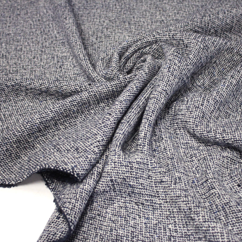 Tissu Tweed de laine faux - uni blanc cassé et bleu marine - Fabrication italienne - tissuspipi.com