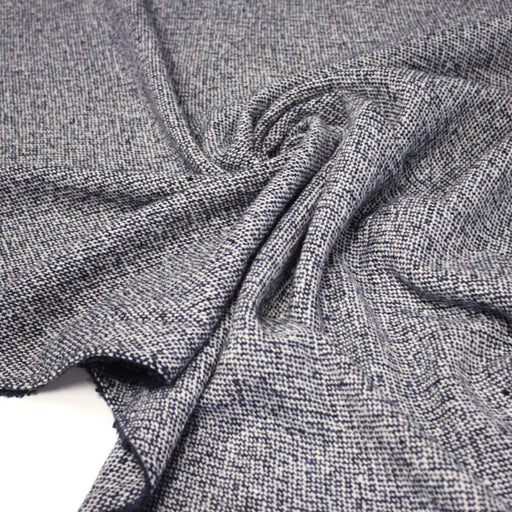 Tissu Tweed de laine faux - uni blanc cassé et bleu marine - Fabrication italienne - tissuspipi.com