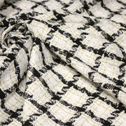 Tissu Tweed blanc cassé, liserés carreaux noirs et dorés lurex - tissuspipi.com