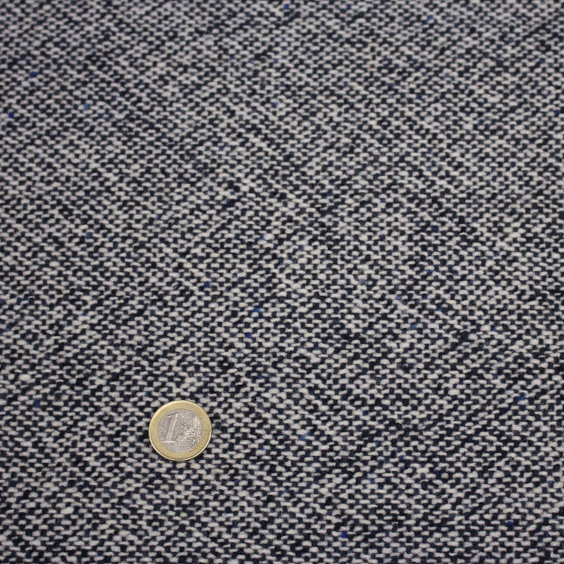 Tissu Tweed de laine faux - uni blanc cassé et bleu marine - Fabrication italienne - tissuspipi.com