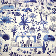 Tissu coton demi - natté TOILE DE JOUY MODERNE JARDIN MAJORELLE, tons blancs et bleus - tissuspipi.com