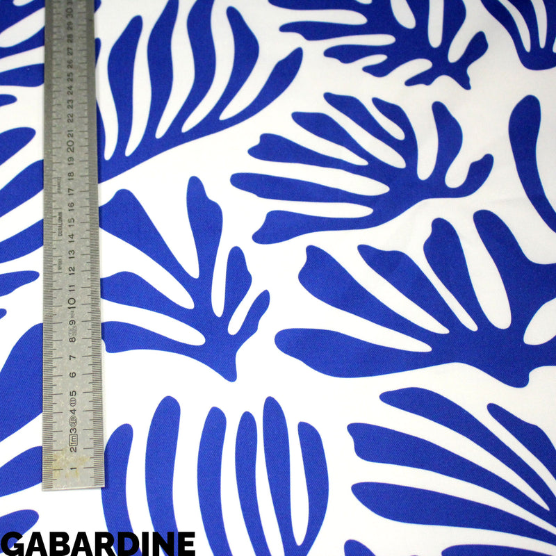 Tissu gabardine imprimée SILHOUETTE : trois motifs bleus et blancs - OEKO - TEX STANDARD 100 - tissuspipi.com