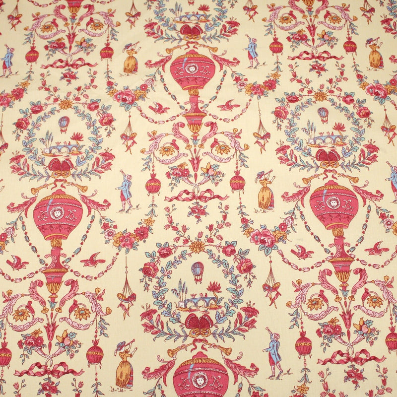 Tissu coton grande largeur 280cm TOILE DE JOUY MONTGOLFIERES jaune & rose - tissuspipi.com