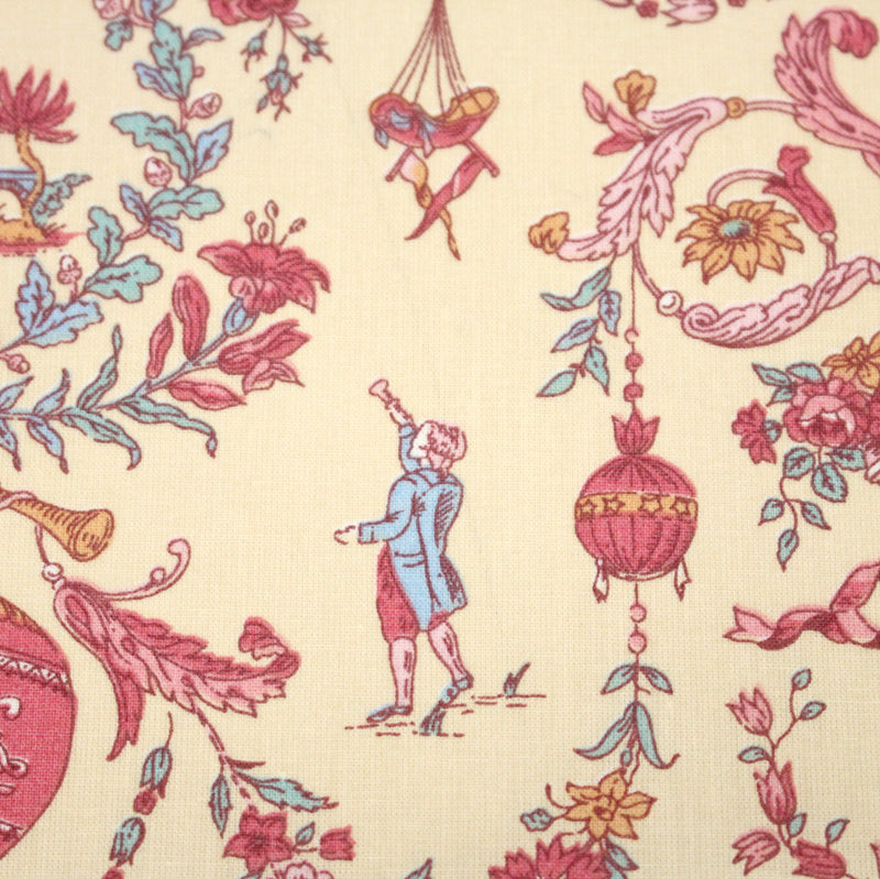Tissu coton grande largeur 280cm TOILE DE JOUY MONTGOLFIERES jaune & rose - tissuspipi.com